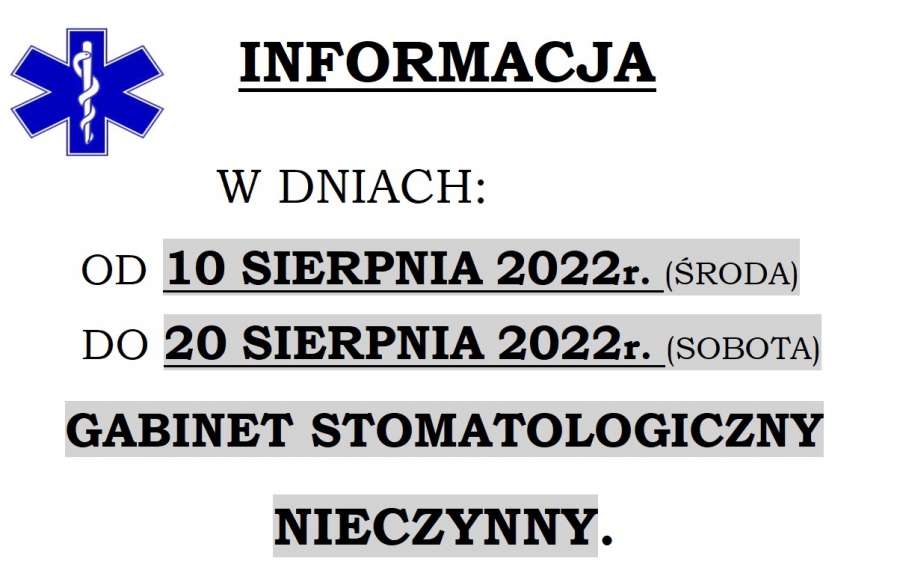 Przerwa w pracy poradni stomatologicznej /sierpień/