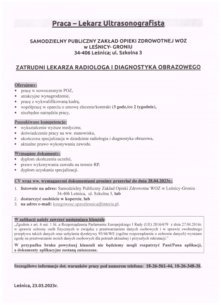 Praca - Lekarz USG