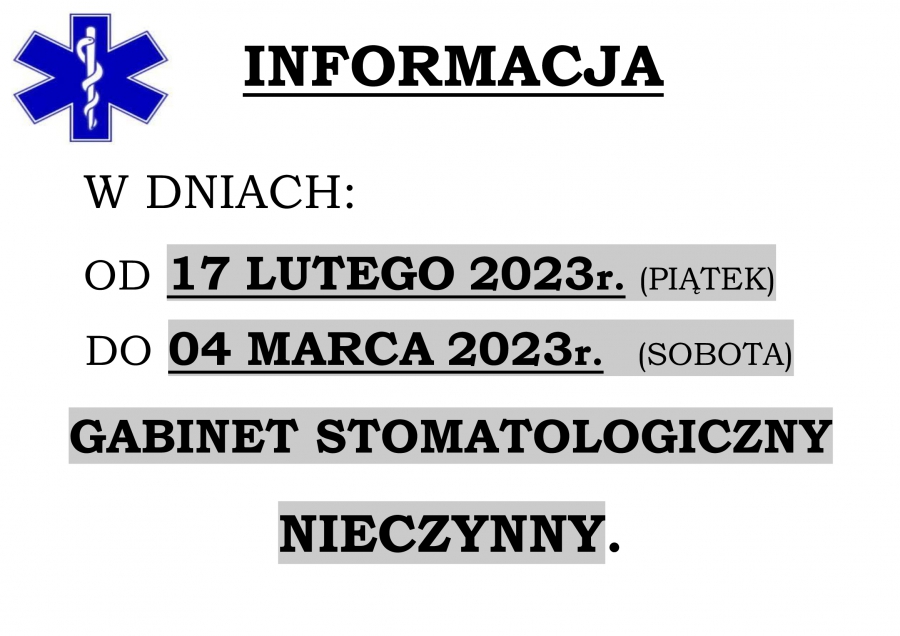 Poradnia Stomatologiczna nieczynna /przerwa/